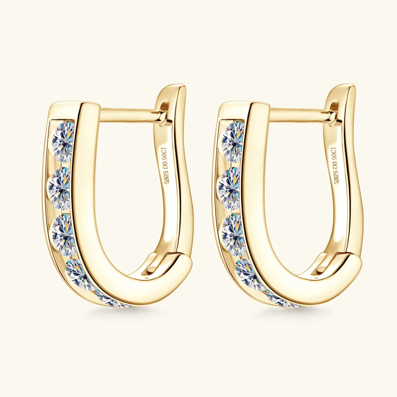 IOGOU Moissanite U-shaped Hoops Earrings 3mm D VVS1 Women's Diamond Geometric Earrings Engagement Accessories Silver 925 Jewelry