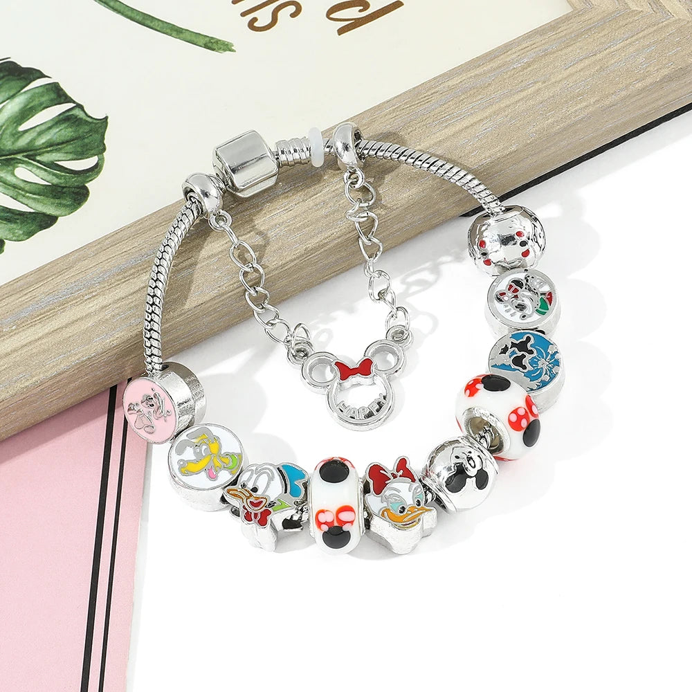 Disney Classic Design Mickey Minnie Charm Bracelet Silver Color Round Women Girl Fashion Jewelry Bracelet Pulsera Mujer