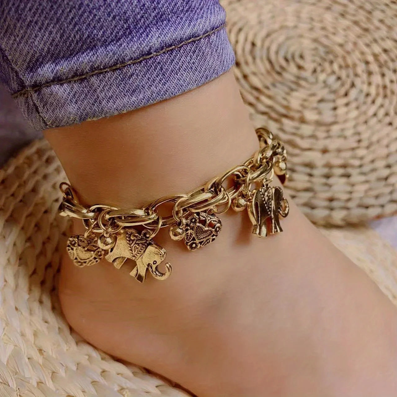 Summer Vintage Elephant Love Beach Chain Anklet Simple Ankle Bracelet