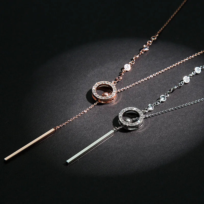 Women's Fashion Long Sweater Chain Pendant Necklaces Shiny Micro Crystal Round Circle Drop Female Trendy Necklace Accessories