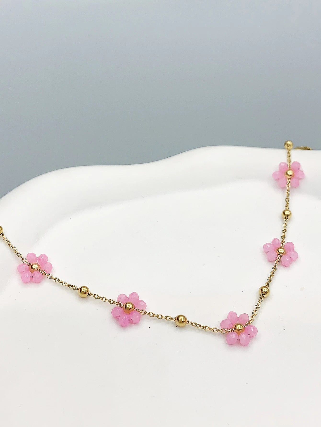 1 fashion girls new pink small flower beade bracelet birthday gift Dance party Back-to-school season wedding season Bozmian