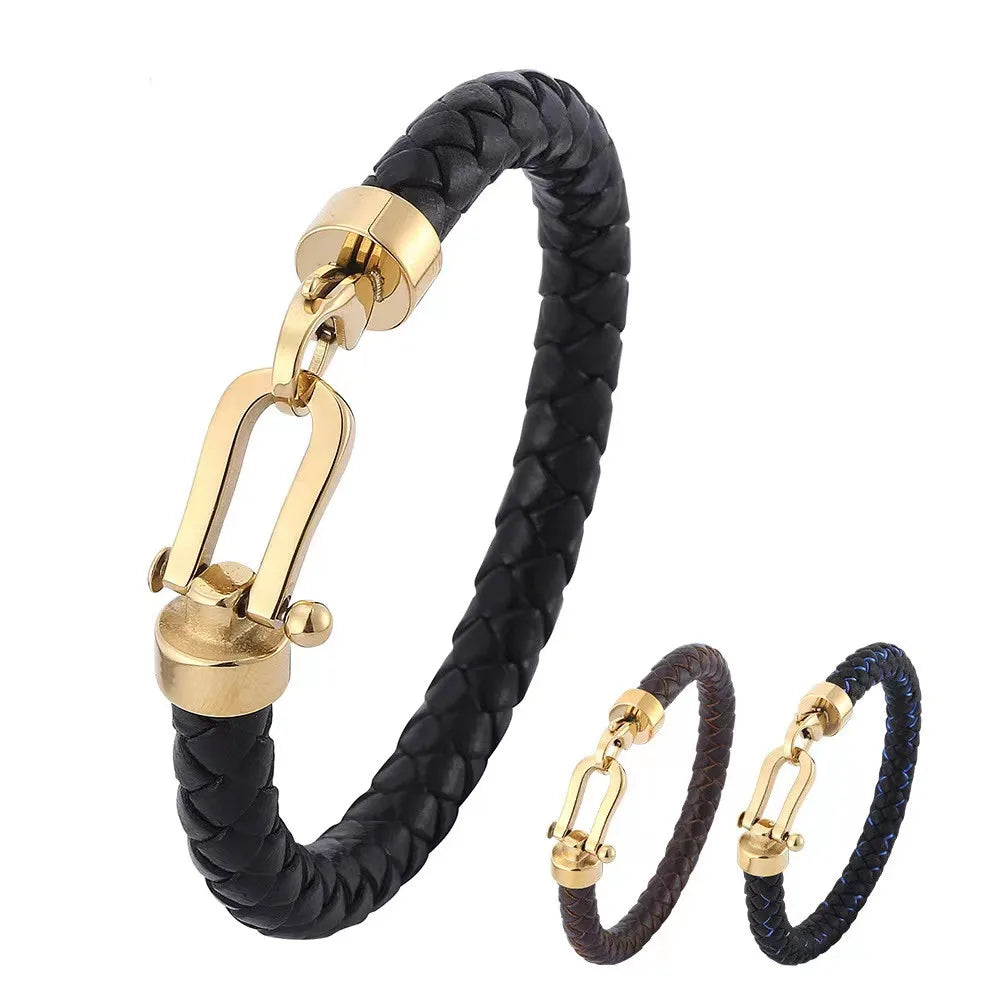 European and American Minimalist Style Stainless Steel Men's Bracelet Creative Personality Leather Rope Bracelet Jewelry