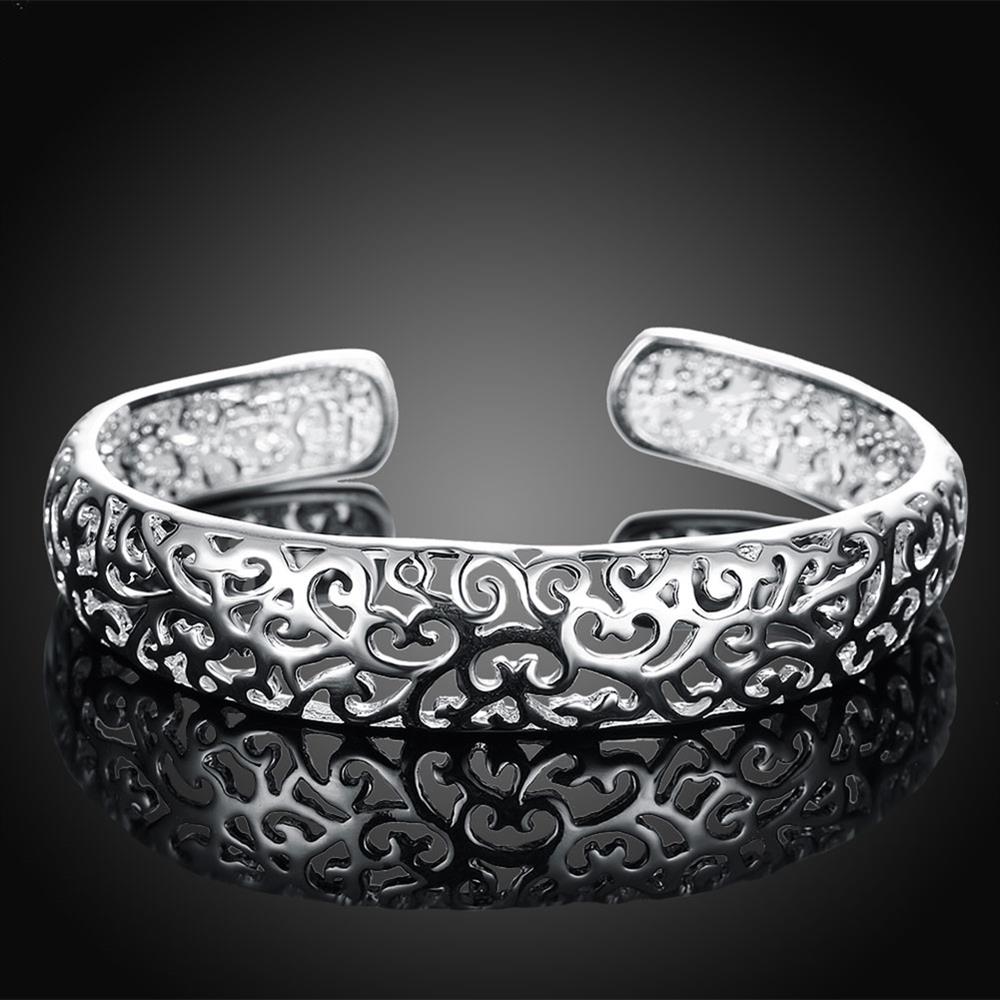 Fine Silver Color Hollow Pattern Bangles Bracelets for Women Adjustable Fashion Luxury Jewelry Wedding Party Lady Gift