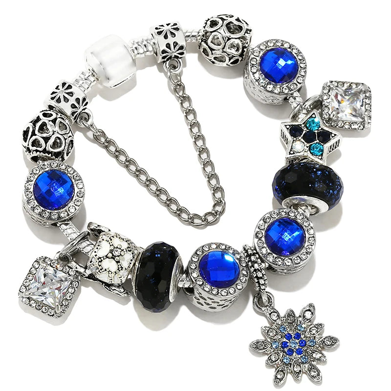 Online Hot Selling Charm Bracelets For Women With Blue Crystal Beads Star Hot-Air-Balloon Pendant DIY Bracelets Fashion Jewelry