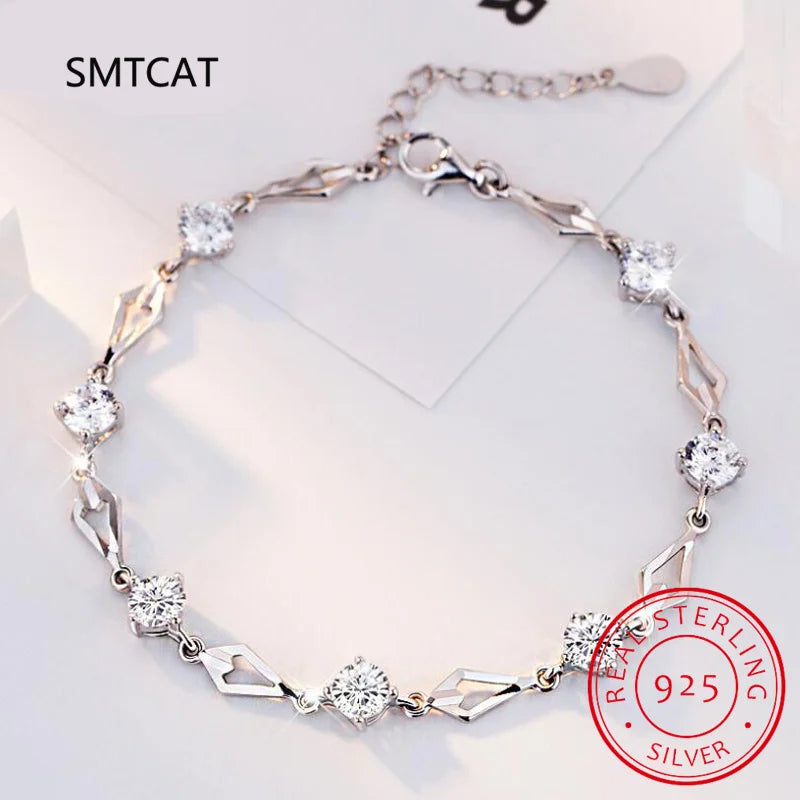 5mm 3.5cttw D Color Round Cut Moissanite Tennis Bracelet For Women 925 Sterling Silver Rhombus Hand Chain Fine Jewelry