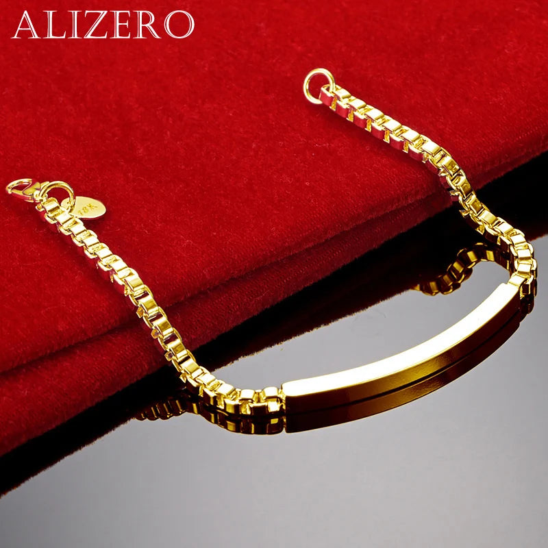 ALIZERO 18K Gold Geometry 4mm Box Chain Bracelets For Women Men Wedding Party Fine Jewelry 925 Sterling Silver Bracelet