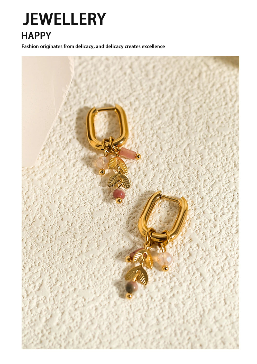 YACHAN New In 18K Gold Plated Stainless Steel Hoop Earrings for Women Cute Pink Crystal Natural Stone Charms Trendy Jewelry