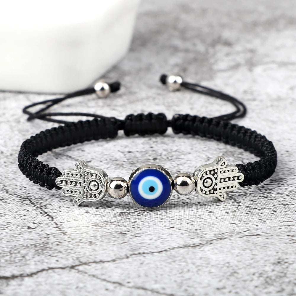 Hand of Fatima Pendant Bracelet Turkish Blue Evil Eye Lucky Red Braided Rope Handmade Adjustable Couple Jewelry For Women Men