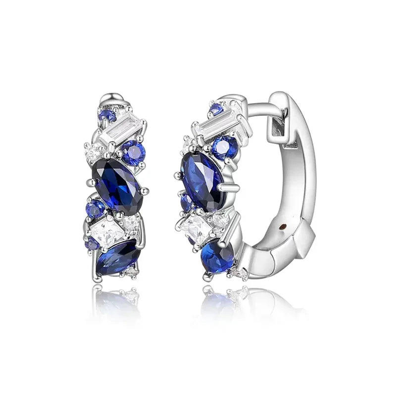 New Luxury Trendy Blue Cubic Zirconia Hoop Earrings Wedding Party Elegant Accessories for Women Anniversary Gift  Jewelry