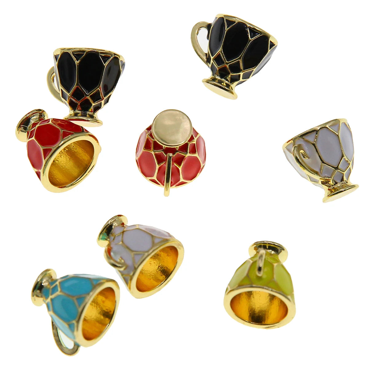 10pcs 16*13mm Mixed Color Stereo Enamel Teacup Coffee Cup Metal Pendant Diy Sweater Necklace, Bracelet, Earring Accessories