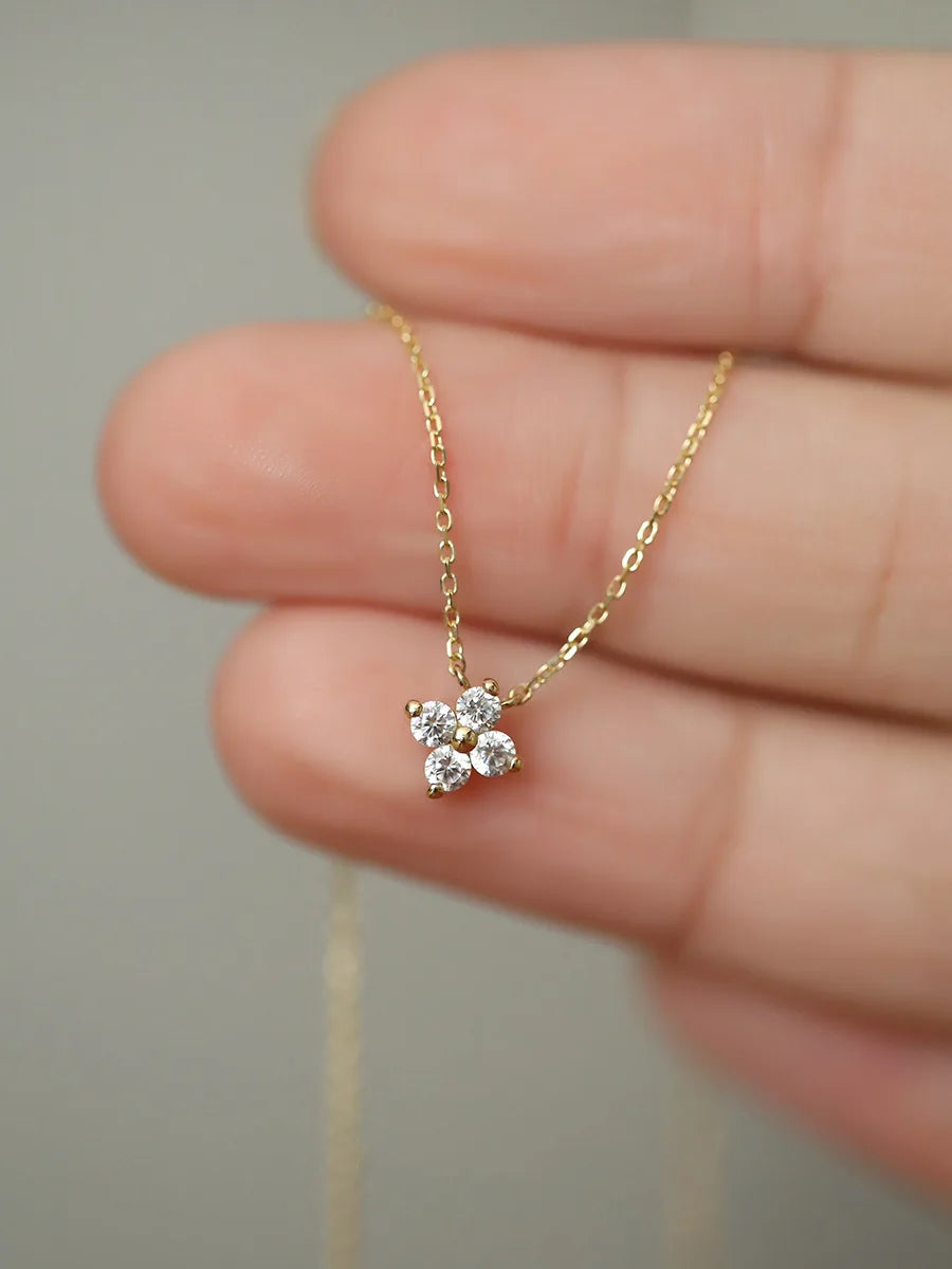 ITSMOS Solid 925 Sterling Silver Zircon Flower Diamond Pendant Necklace Dainty Simple Gold Necklace For Women Wedding Party