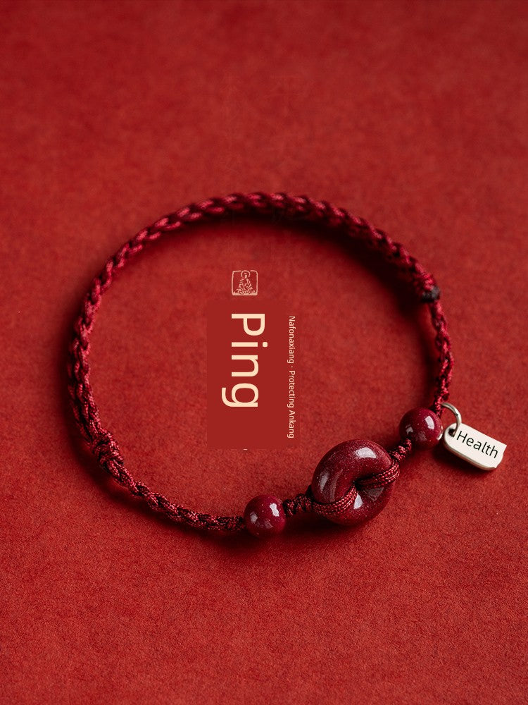 Cinnabar Safety Buckle Bracelet Women's Natural Red Rope Braid Carrying Strap Bracelet Sterling Silver Anklet Official Flagship Store