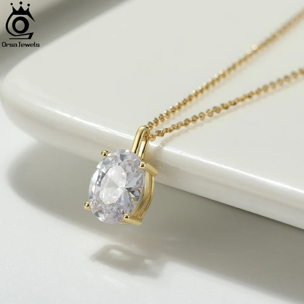 ORSA JEWELS 925 Sterling Silver Cubic Zirconia Bridal Pendant Necklace Elegance Oval-Cut Teardrop CZ Necklace for Women APN11