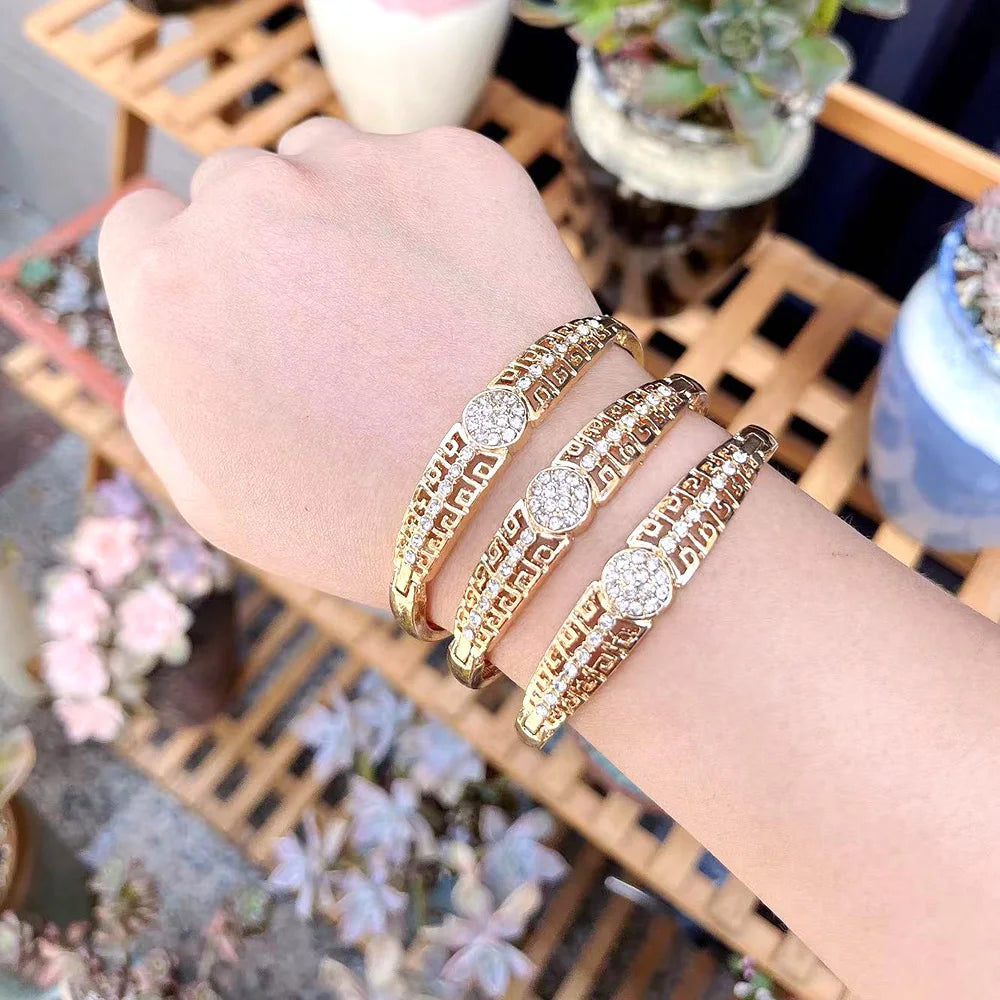 Sunspicems Gold Color Arabic Bracelet Bangle Crystal Women Charm Bracelet Set Dubai Muslim Wedding Jewelry Morocco Bridal Gift