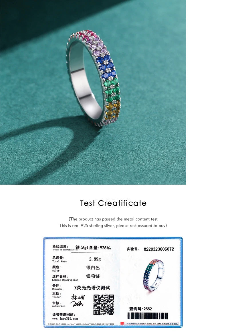 MODIAN Pure 925 Sterling Silver Bright Multi-color Cubic Zirconia Fashion Eternity Rings For Women Rainbow Color Fine Jewelry