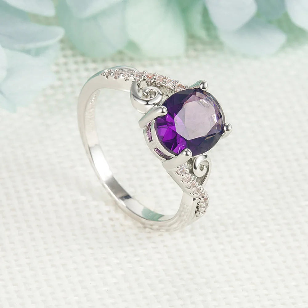 WOSIKATE Luxury 925 Sterling Silver Amethyst Zirconia Gemstone Ring For Women Fashion Jewellery Engagement Gift Finger Ring