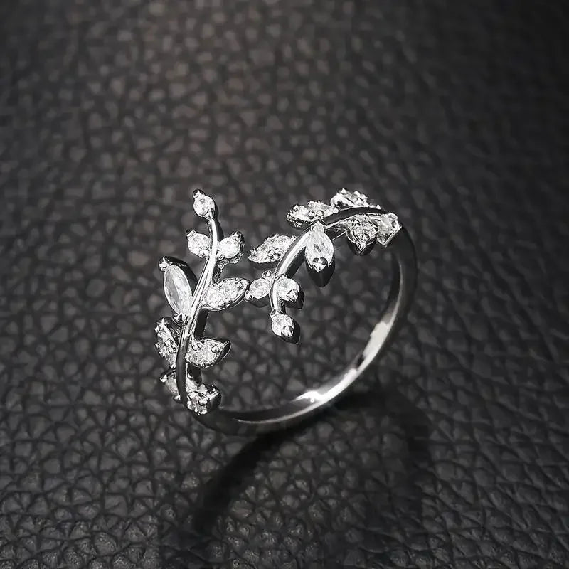 925 Sterling Silver Tree Branch Shape Ring Charm Sparkling Zirconia Rings Birthday Party Gift for Women Fine Jewelry Accessories