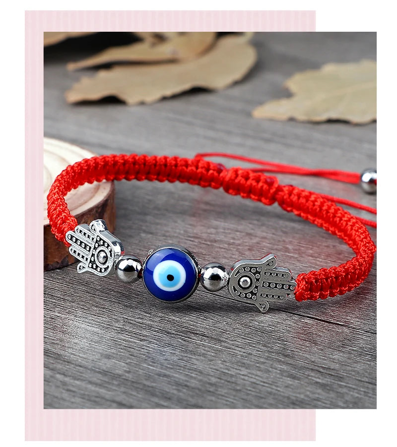 Hand of Fatima Pendant Bracelet Turkish Blue Evil Eye Lucky Red Braided Rope Handmade Adjustable Couple Jewelry For Women Men