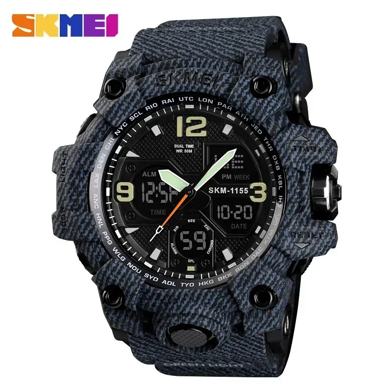 SKMEI 1155B  5Bar Waterproof Dual Display Wristwatches Relogio Masculino watch Sport Men Military Digital Watches Sport Watch