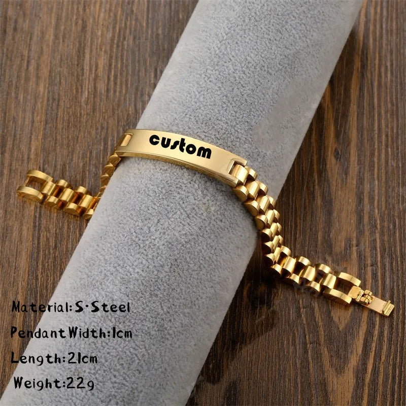 Custom Logo Name Engrave Leather Bangle Hand Made Bracelet Customized Stainless Steel Bracelets For Men ID Bracelet Jewelry Gift