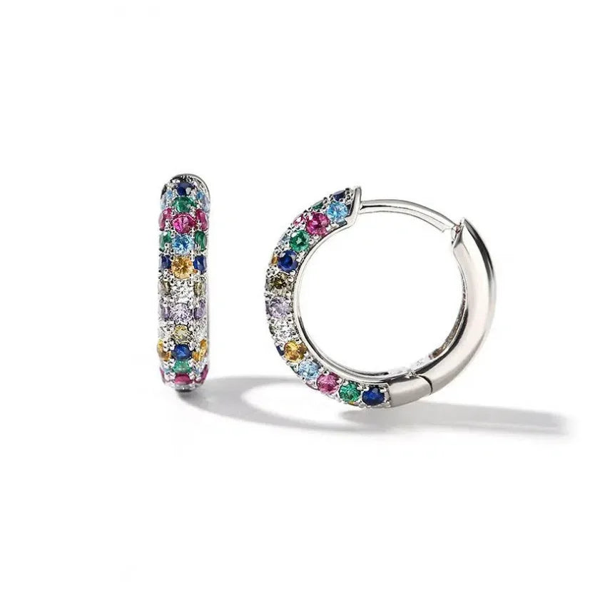 Classic Simple Geometric Circle Colorful Zircon Hoop Earrings for Women New Korea Fashion Jewelry Wedding Bride Accessory Gift