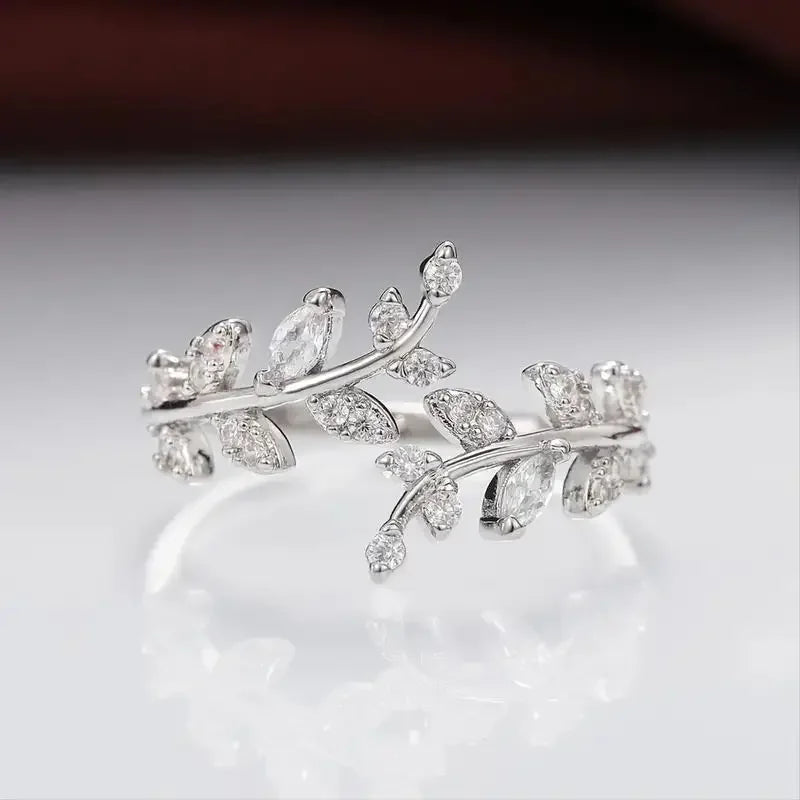 925 Sterling Silver Tree Branch Shape Ring Charm Sparkling Zirconia Rings Birthday Party Gift for Women Fine Jewelry Accessories