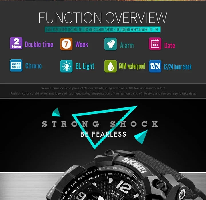 SKMEI 1155B  5Bar Waterproof Dual Display Wristwatches Relogio Masculino watch Sport Men Military Digital Watches Sport Watch