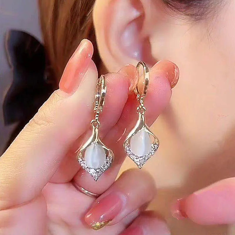 Luxury Trend Black Color Double Layer Earrings For Women Korean Crystal Zircon Geometric Earring Bride Wedding Statement Jewelry