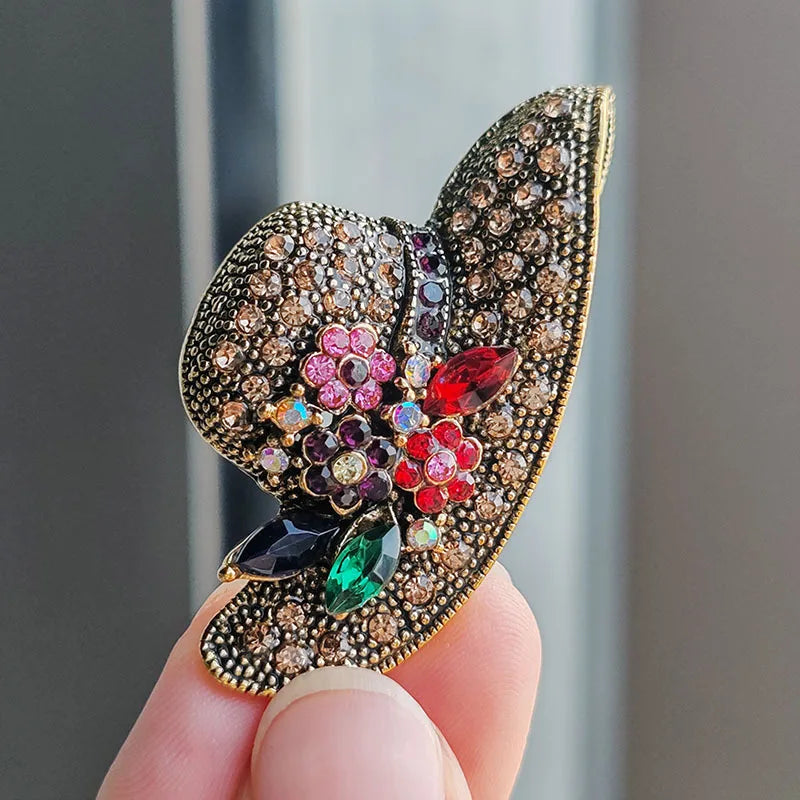 Exquisite Crystal Sun Hat Brooch for Men and Women Fashion Shirt Badge Collar Lapel Pin Jewelry