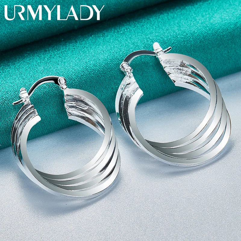 URMYLADY 925 Sterling Silver 25mm Multiple Rings Earrings Ear Loops for Women Charm Wedding Engagement Fashion Party Jewelry