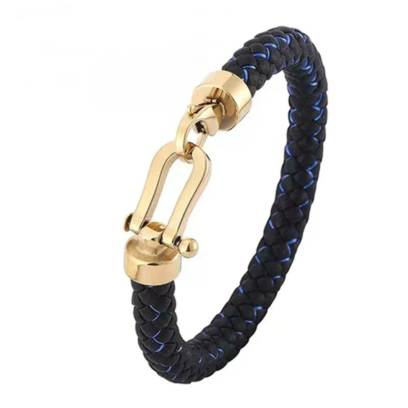 European and American Minimalist Style Stainless Steel Men's Bracelet Creative Personality Leather Rope Bracelet Jewelry