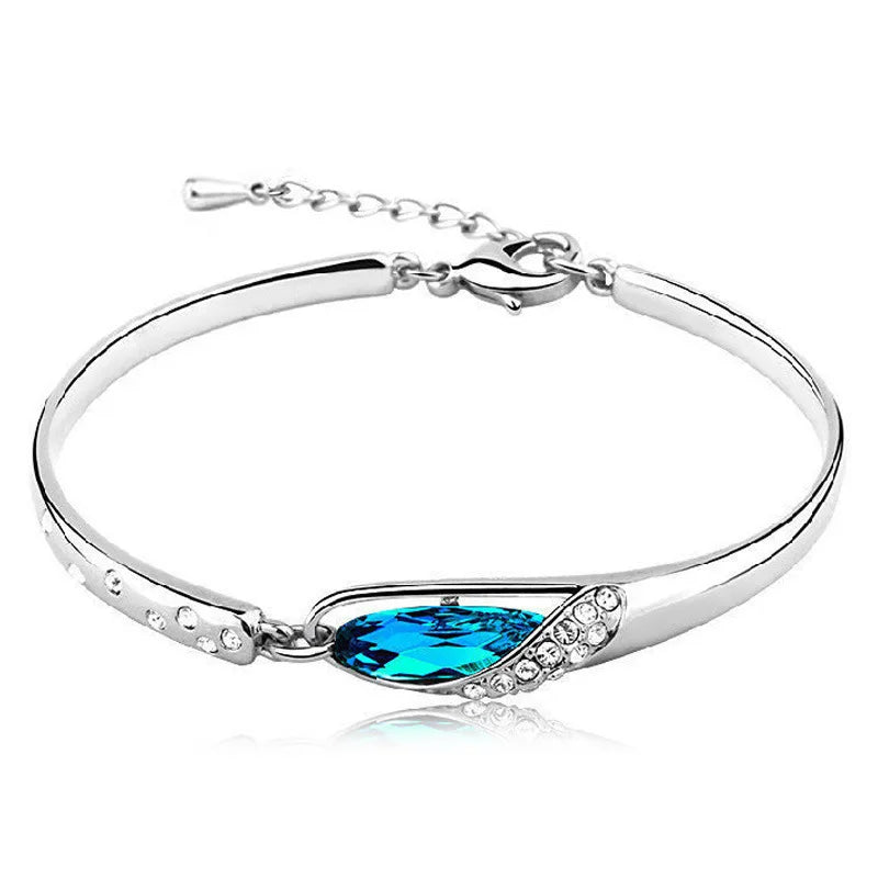 New 925 sterling silver girl bracelet Set with diamond sapphire Crystal bracelet Charm jewelry wedding party gift