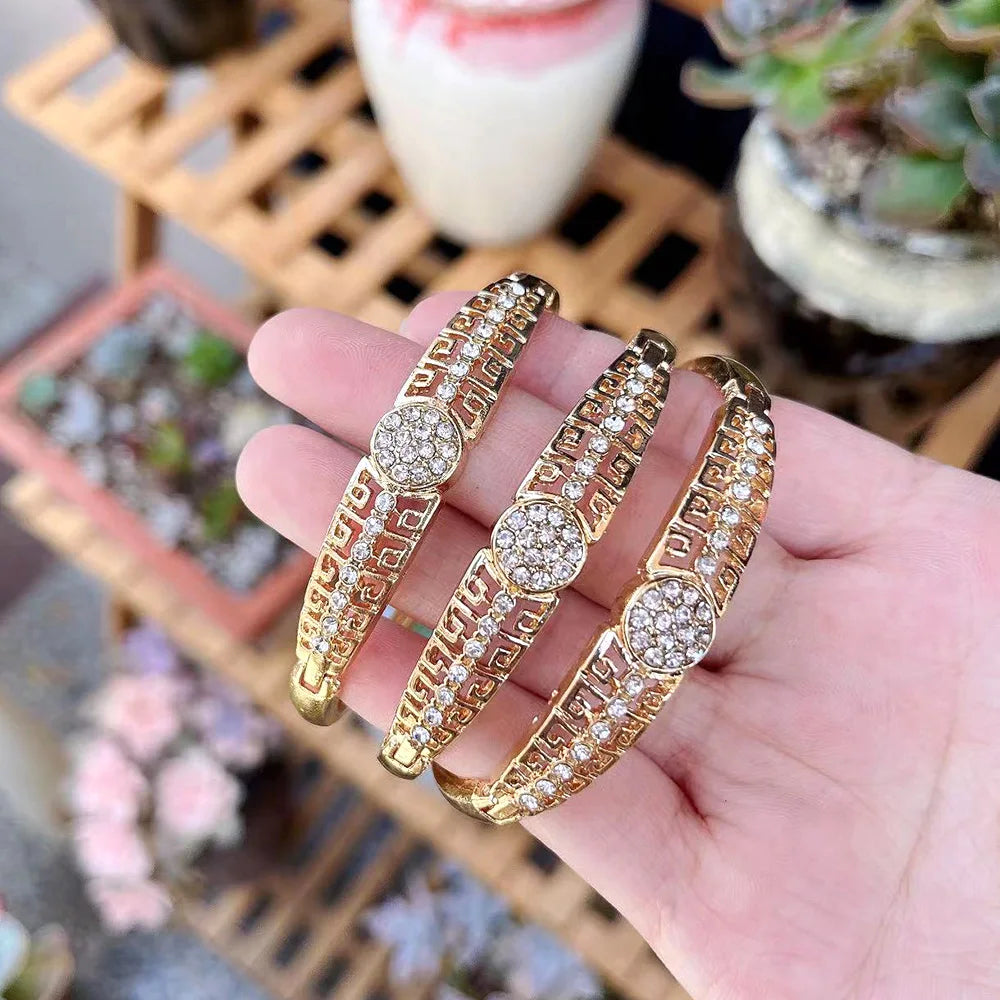 Sunspicems Gold Color Arabic Bracelet Bangle Crystal Women Charm Bracelet Set Dubai Muslim Wedding Jewelry Morocco Bridal Gift