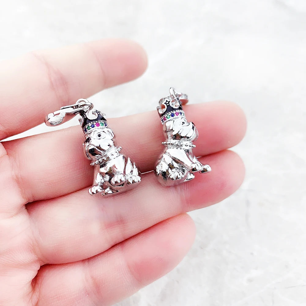 Fashion Bulldog With Crown Pendant Charm 925 Sterling Silver Fine Jewelry King Of Dogs Cute Gift For Women Men