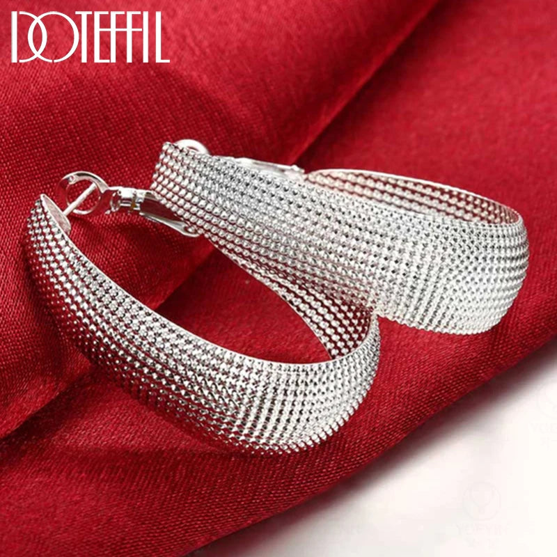 DOTEFFIL 925 Sterling Silver Frosted Big Circle Hoop Earrings Women Party Gift Fashion Charm Wedding Engagement Jewelry