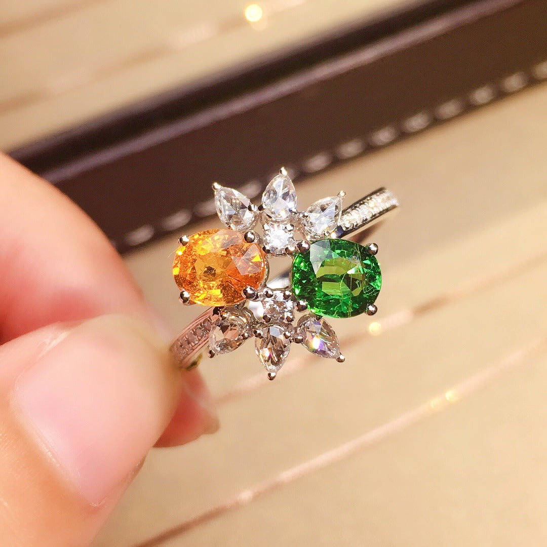 925 Silver Non-tarnish High Quality New Green Yellow Zirconia Ladies Ring Luxury Party Jewellery Wedding Birthday Gift