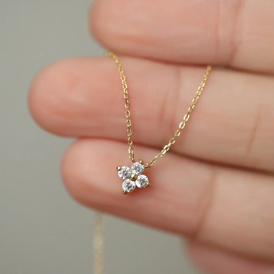 ITSMOS Solid 925 Sterling Silver Zircon Flower Diamond Pendant Necklace Dainty Simple Gold Necklace For Women Wedding Party