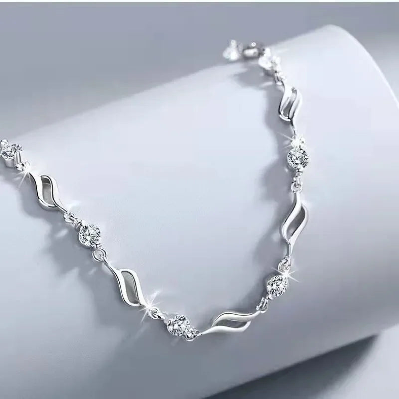 Retro 925 Sterling Silver Blue Crystal Bracelets For Women Korean Designer Hollow Adjustable Bracelets Luxury Party Jewelry Gift