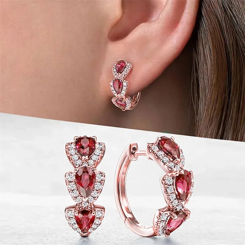 New Luxury Trendy Blue Cubic Zirconia Hoop Earrings Wedding Party Elegant Accessories for Women Anniversary Gift  Jewelry