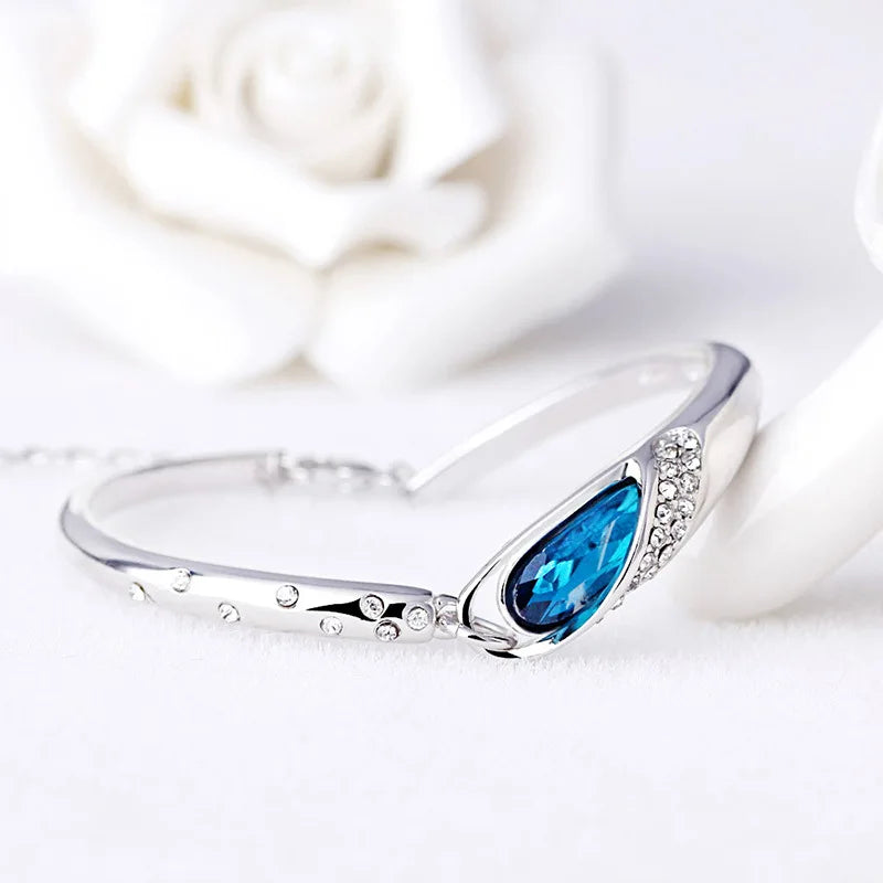 New 925 sterling silver girl bracelet Set with diamond sapphire Crystal bracelet Charm jewelry wedding party gift