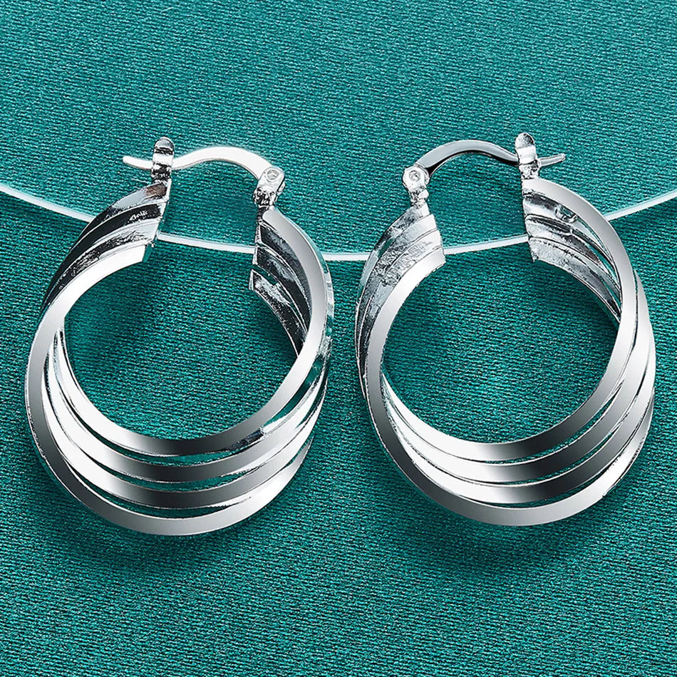 URMYLADY 925 Sterling Silver 25mm Multiple Rings Earrings Ear Loops for Women Charm Wedding Engagement Fashion Party Jewelry