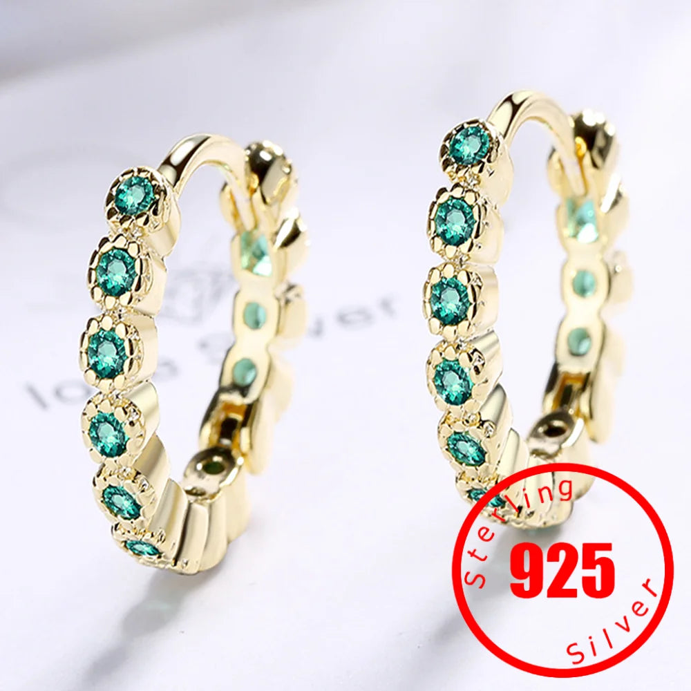 Hot Sale Simple 925 Sterling Silver Korean Emerald Small Hoop Earrings Temperament Exquisite Hot Sexy Jewelry Gift