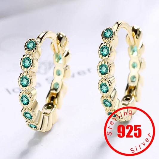 Hot Sale Simple 925 Sterling Silver Korean Emerald Small Hoop Earrings Temperament Exquisite Hot Sexy Jewelry Gift