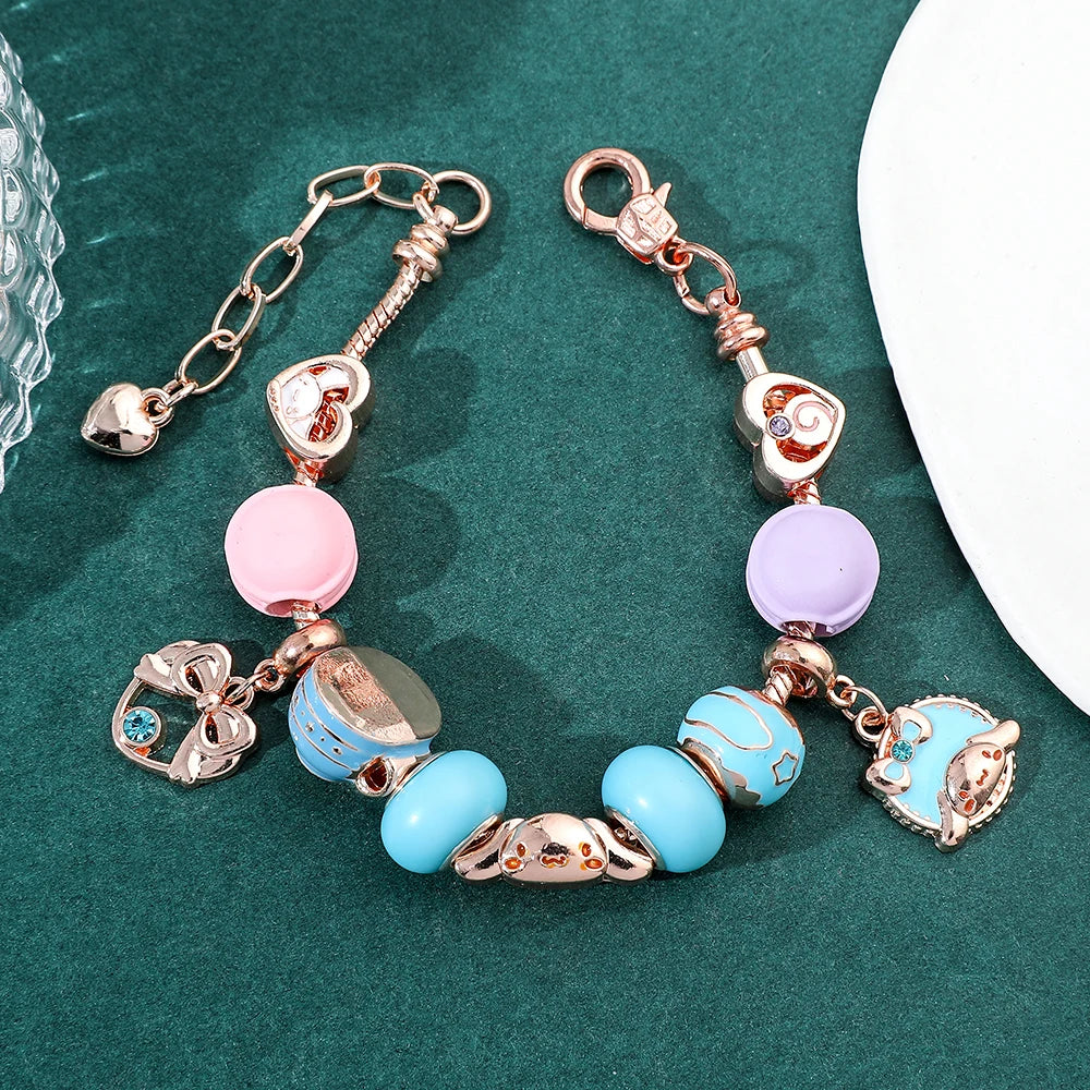 Anime Sanrio Charm Cinnamoroll Bracelet Cartoon Figure Metal Badge Pendant DIY Bracelet Kawaii Xmas Jewelry Accessories Gifts