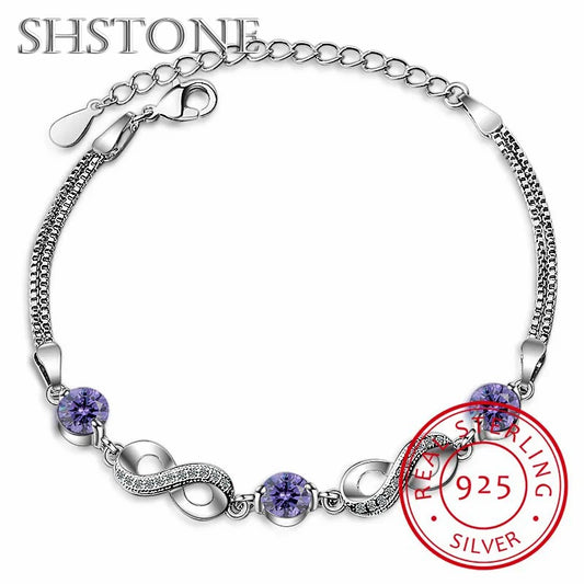 SHSTONE Authentic 925 Sterling Silver Endless Love Infinity Chain Link Adjustable Women Bracelet Luxury Silver Jewelry