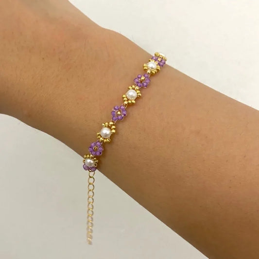 Purple daisies beaded flower pearls for her gift