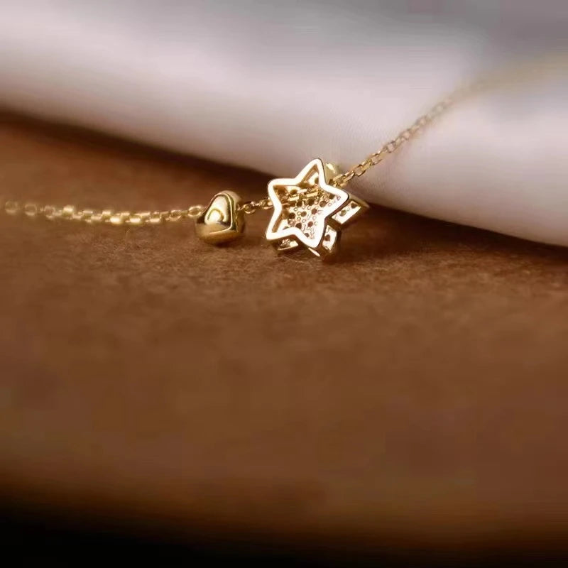 Jkeli Real 925 Sterling Silver Necklace Sweet Star Heart  Pendant 18k Necklace For Women Wedding Statement Fine Jewelry