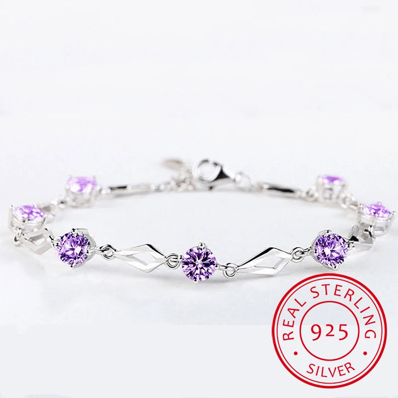 Silver 925 Jewelry Bracelets for Women Trendy Amethyst 925 Sterling Silver Bracelet Charm Women Wedding Bracelet Gift