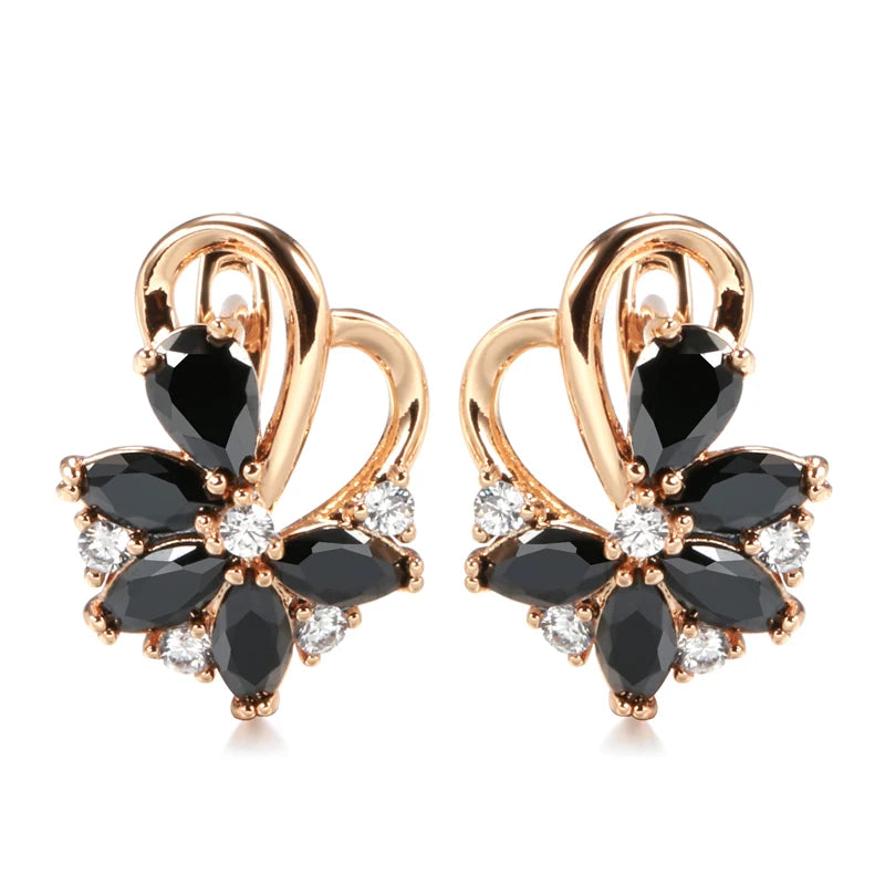 Luxury Geometric Flower Black Zircon Dangle Earrings For Women Natural Zircon Statement Jewelry Women's Sexy Gothic Earrings