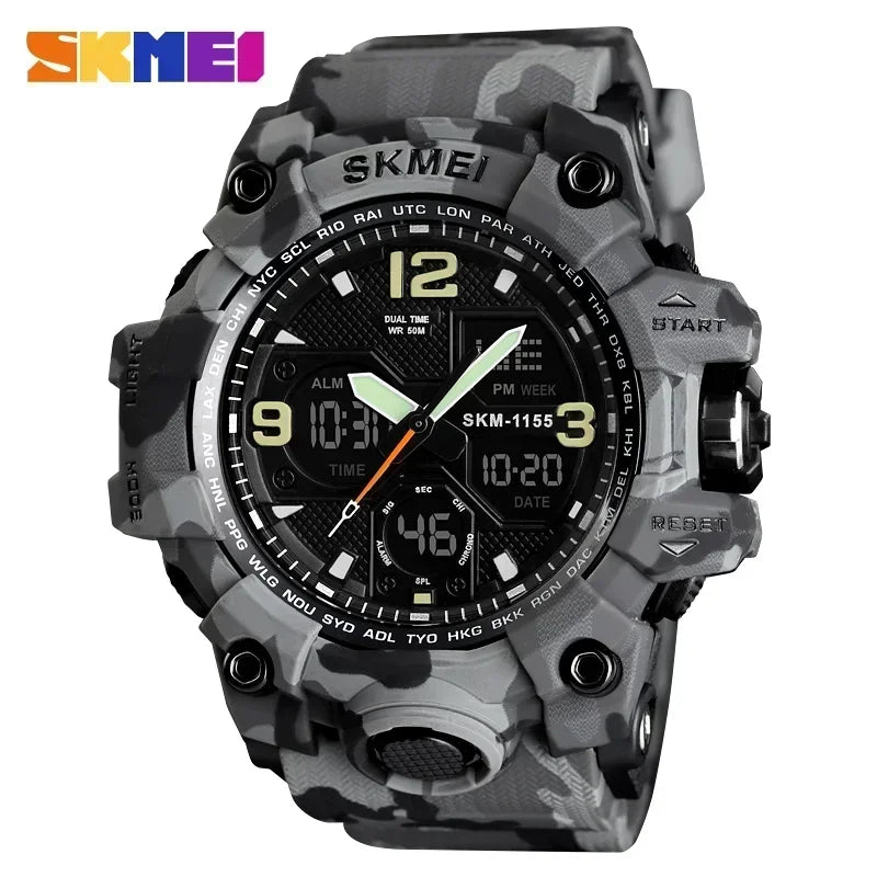 SKMEI 1155B  5Bar Waterproof Dual Display Wristwatches Relogio Masculino watch Sport Men Military Digital Watches Sport Watch